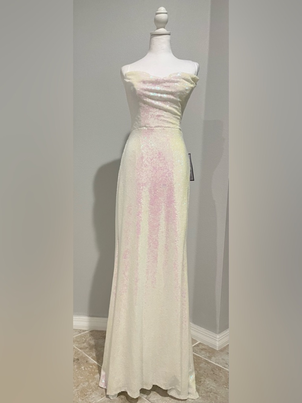 B. Darlin Iridescent Pink-White Sequin Spaghetti Strap Evening Dress Sz 15/16 - Picture 5 of 8